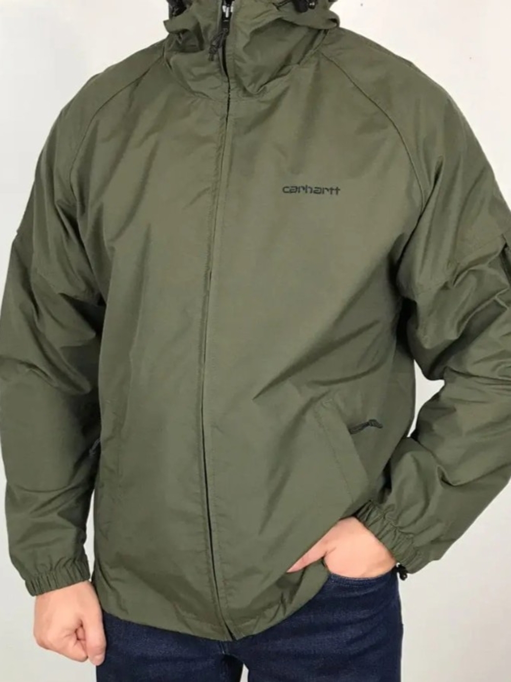 Carhartt Vintage Olive Green Hooded Windbreaker Jacket Size M Used Exc